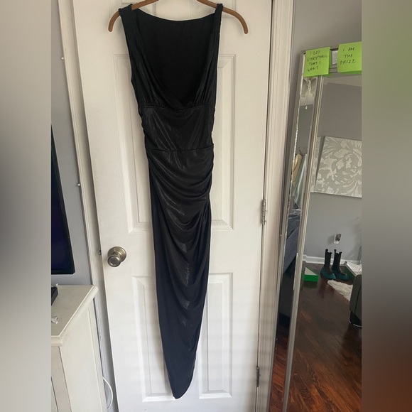 Norma Kamali Tara Side Drape Dress in Black Lame Size Small - Picture 2 of 6